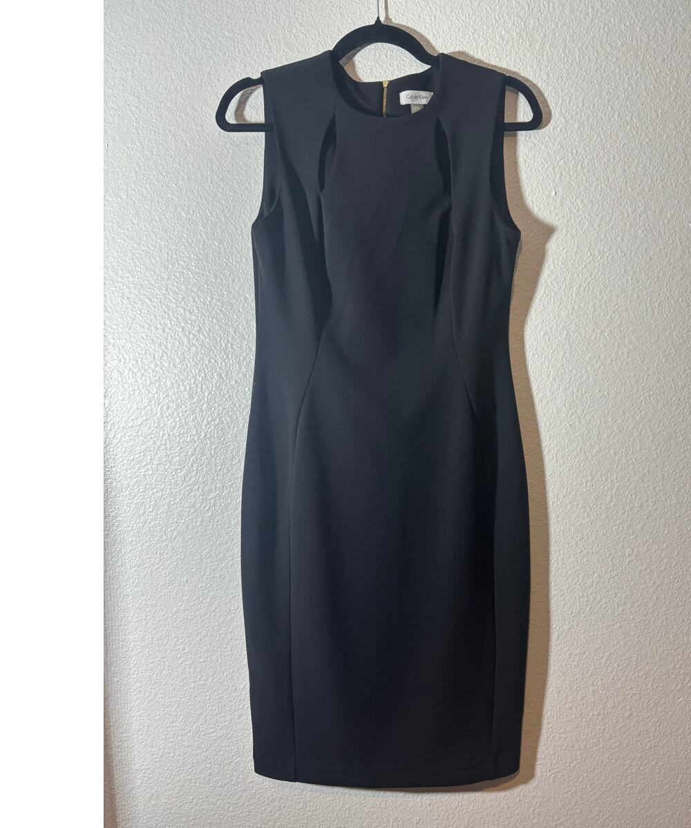 Calvin Klein Women's Size 6 Black Scuba Crepe Sheath Dress Front Panel Cutouts